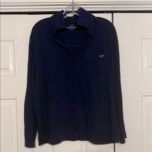 Navy Vineyard Vine women’s long sleeve Henley polos.